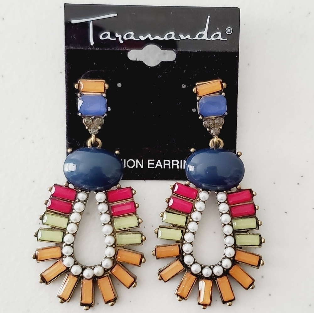 Taramanda Multicolored Dangle Post Earrings Beaded Wearable Art NEW‎ Bold